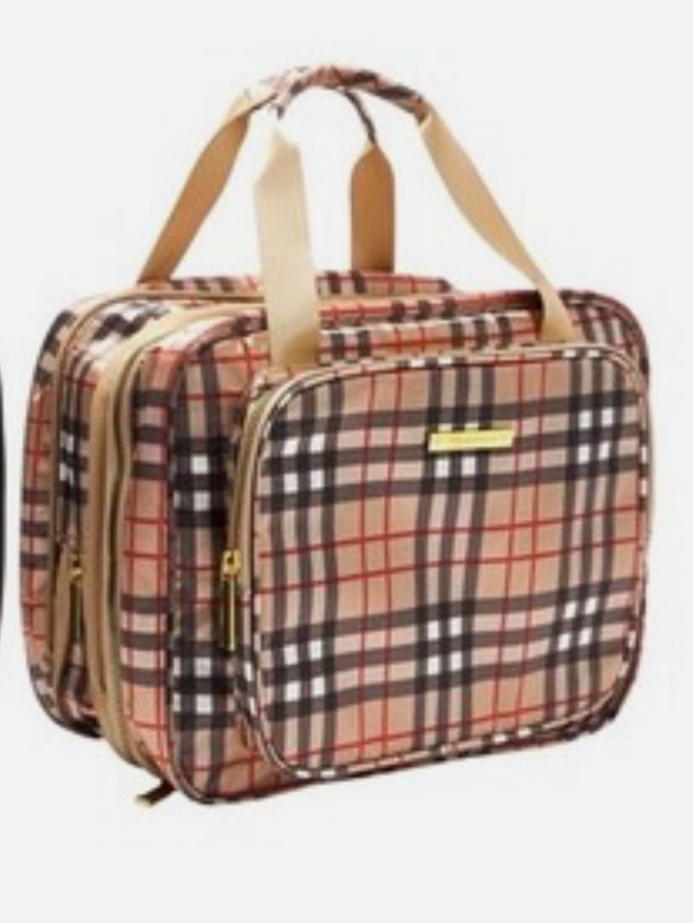 Joy Mangano World Traveled Plaid Cosmetics Toiletry Bag NEW!